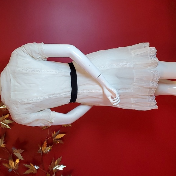 White Lightweight Button Front Dress with Sash and Detachable Collar Sz S - Picture 9 of 14